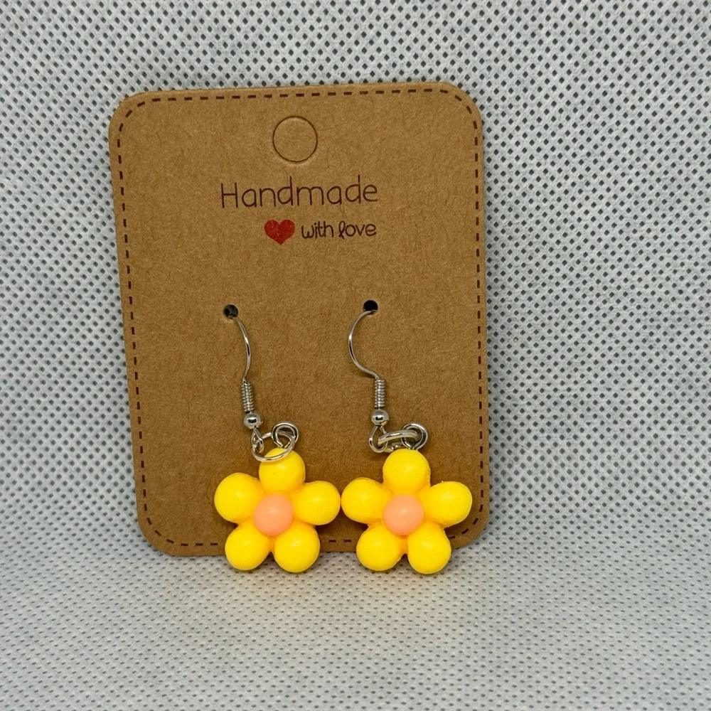 Handmade Yellow and Pink Flower Earrings